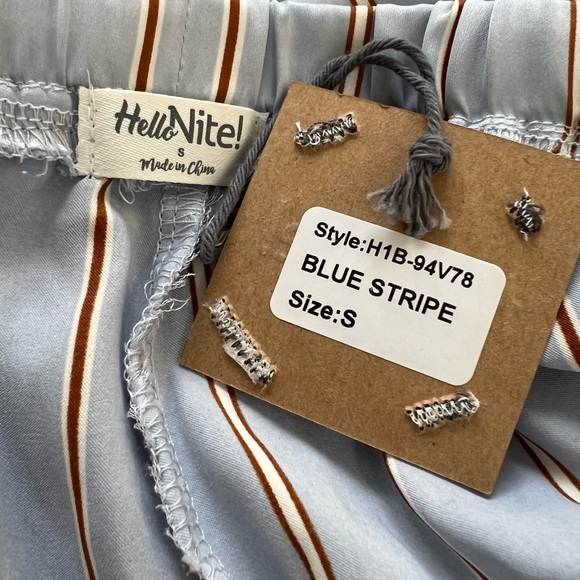 Hello Nite! Revolve Satin Pinstripe Pajama Pants w/ Ankle Ties & Pockets Size S - Picture 9 of 9